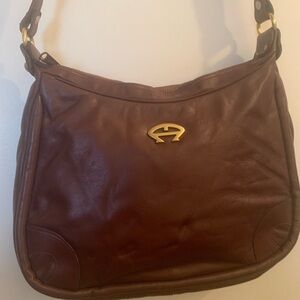 Vintage Etienne Aigner Maroon Leather Shoulder Bag with Gold Hardware